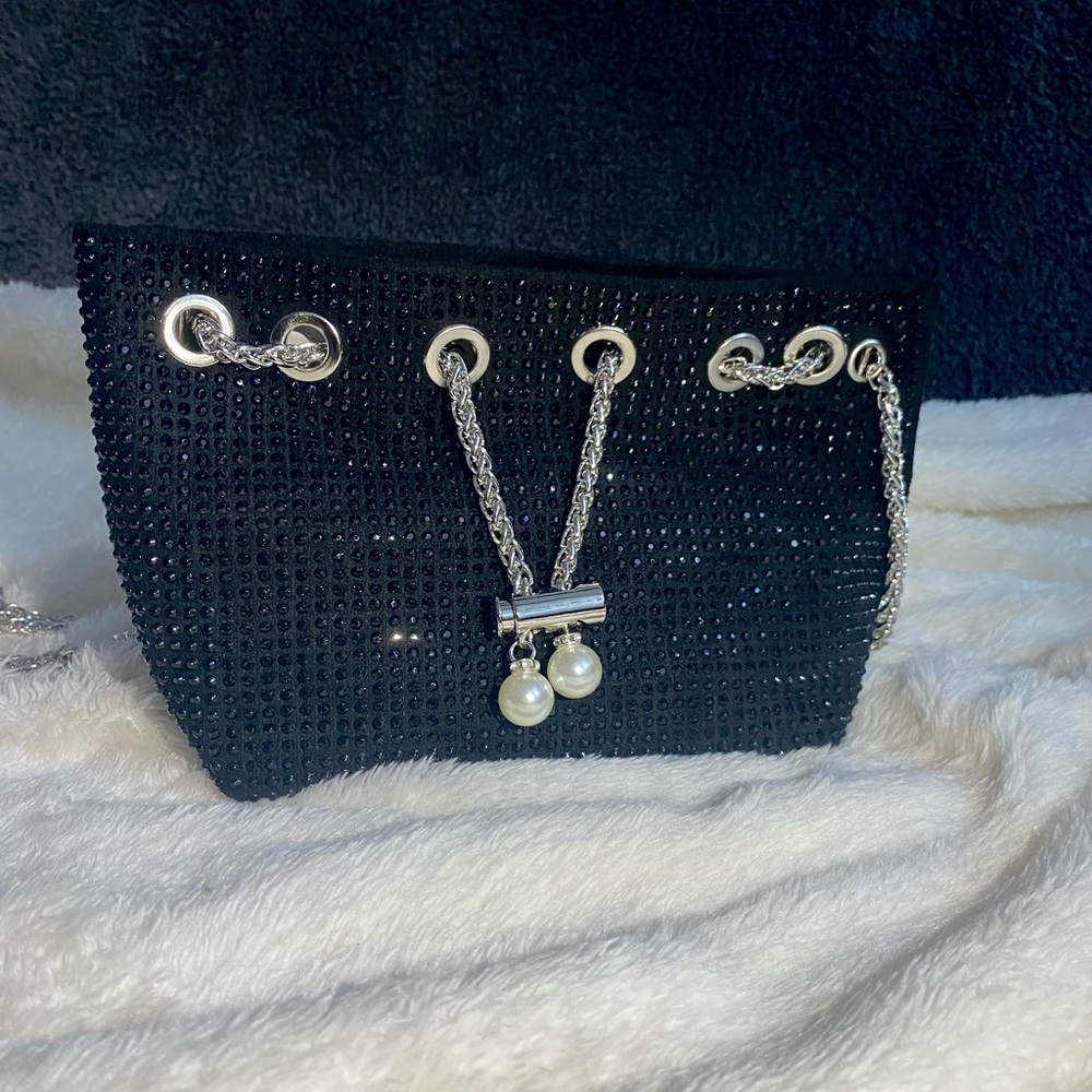 Black Rhinstone sling cum potli bag - Picture 9 of 17